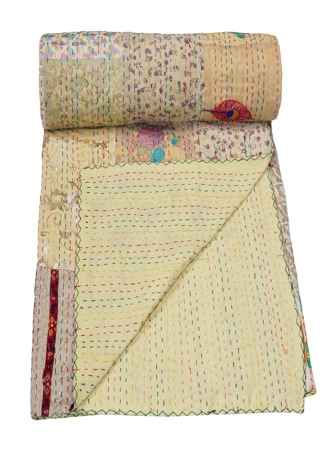 ماروبومي لحاف Kantha مصنوع يدويًا من Marubhumi عتيق خامباديا مصنوع يدويًا من Jari مرقع ومطرز (بيج، كينج (108 بوصة × 108 بوصة)) - Image 3