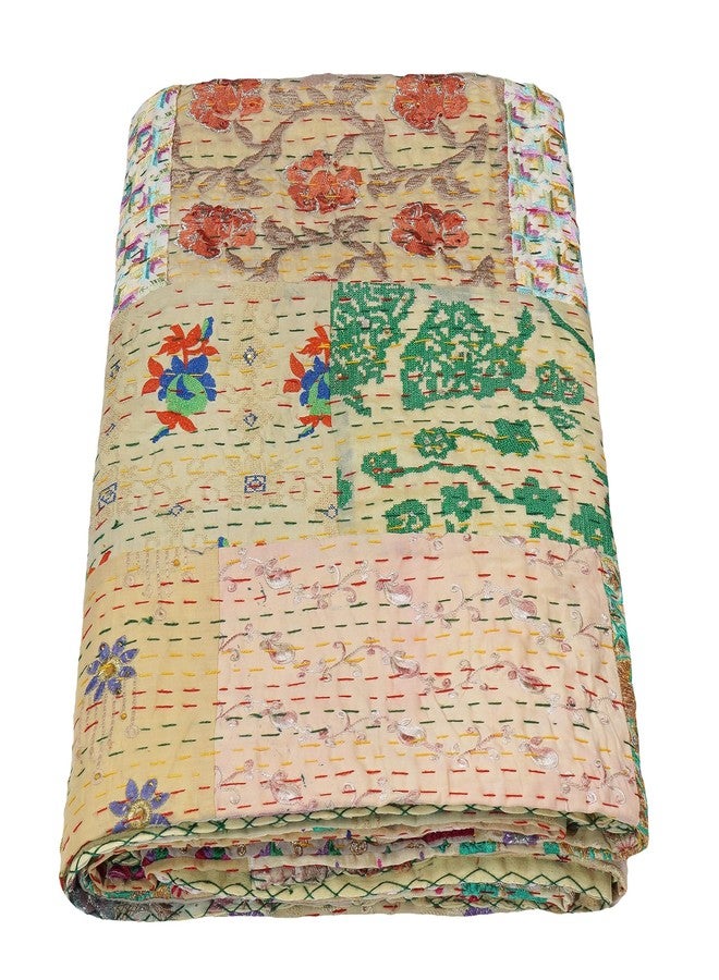 ماروبومي لحاف Kantha مصنوع يدويًا من Marubhumi عتيق خامباديا مصنوع يدويًا من Jari مرقع ومطرز (بيج، كينج (108 بوصة × 108 بوصة)) - Image 4