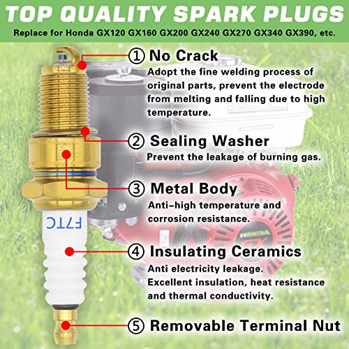GREPSPUD 4pcs F7TC Spark Plugs GX120 GX160 GX200 GX240 GX270 GX340 GX390 Sparkplugs with Wrench for 4-Stroke Engine Generator Lawnmower Chainsaw Tractor Water Pump Rototiller Go Kart Mini Bike - Image 3