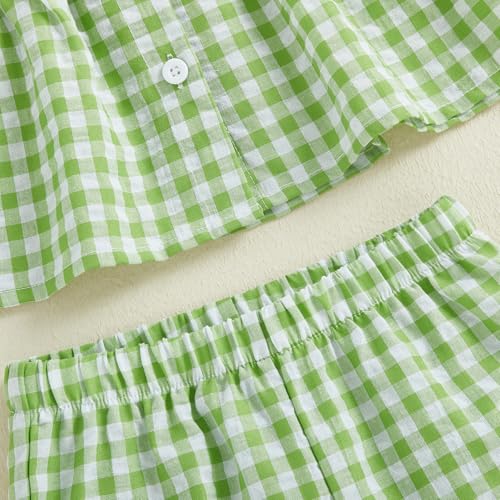 GOOCHEER Toddler Girl Clothes Baby Summer Outfits Plaid Ruffle Sleeveless Vest Tank Tops Pants Set 12 18 24 Month 2T 3T 4T (#Flying-Green, 3-4T) - Image 5