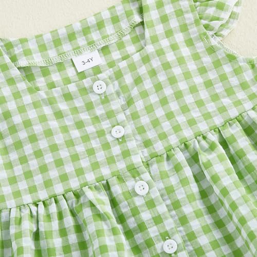 GOOCHEER Toddler Girl Clothes Baby Summer Outfits Plaid Ruffle Sleeveless Vest Tank Tops Pants Set 12 18 24 Month 2T 3T 4T (#Flying-Green, 3-4T) - Image 4