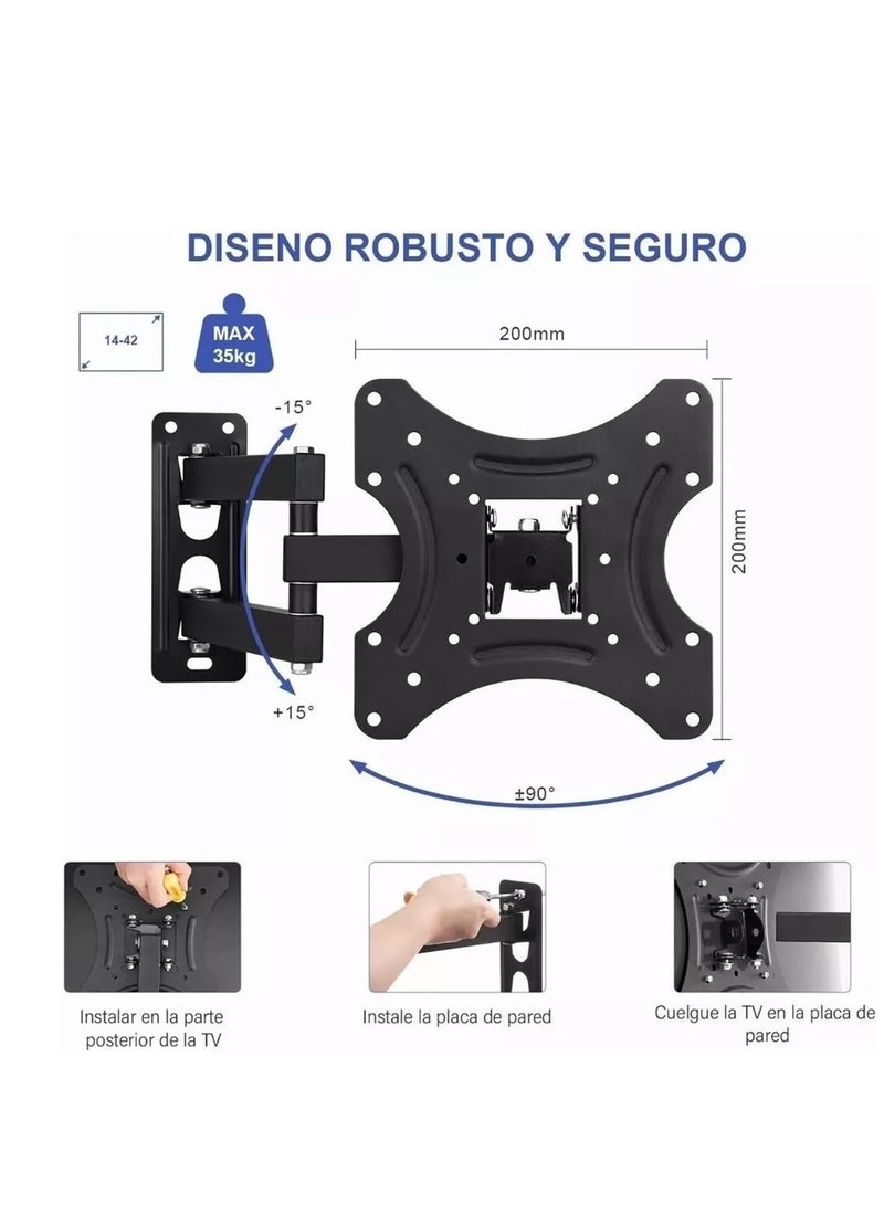 حامل تلفزيون للشاشات ذات المفاصل من 14 إلى 42 بوصة، قاعدة تلفزيون ذات 3 أذرع من الصلب المقوى بالكامل، ماكس فيسا 200 × 200 ملم، يحمل حتى 35 كجم - Image 2
