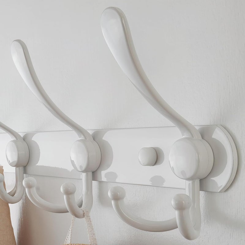 Dseap Wall Mounted Coat Rack - 5 Tri Hooks, Heavy Duty, Stainless Steel, Metal Coat Hook Rail for Coat Hat Towel Purse Robes Mudroom Bathroom Entryway,White - Image 3