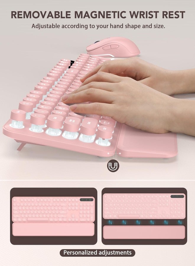 Trueque Wireless Keyboard and Mouse Backlit - Typewriter Keyboard with Retro Round Keycaps, Detachable Wrist Rest, Light Up Letters, 2.4G Rechargeable Combo for Mac, Windows, PC, Laptop, Trueque (Pink) - Image 3