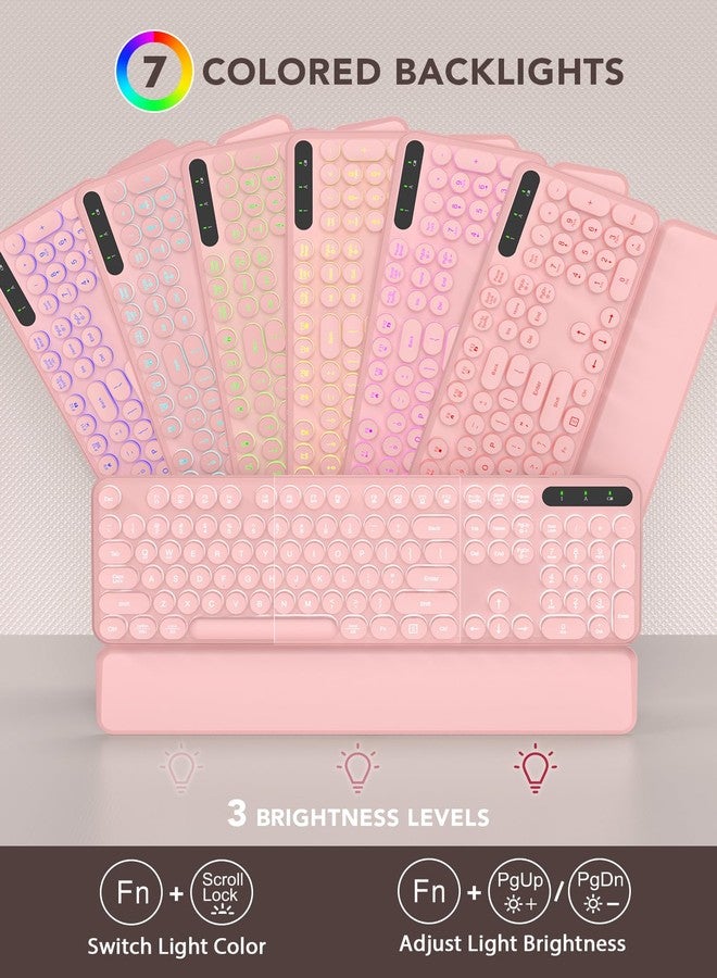 Trueque Wireless Keyboard and Mouse Backlit - Typewriter Keyboard with Retro Round Keycaps, Detachable Wrist Rest, Light Up Letters, 2.4G Rechargeable Combo for Mac, Windows, PC, Laptop, Trueque (Pink) - Image 2