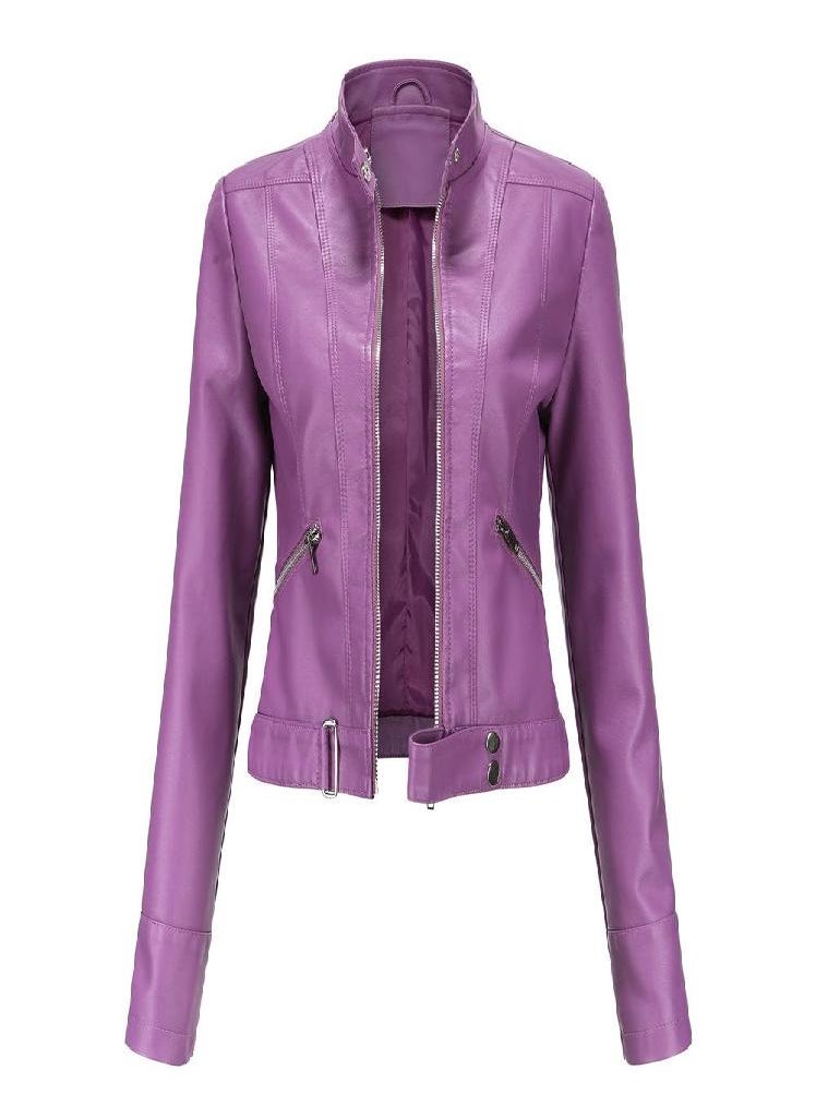 Eckek - Leather Jacket Women 'S Short Small Jacket Stand Collar Women 'S Leather Jacket Women 'S Thin Leather Jacket - Image 1