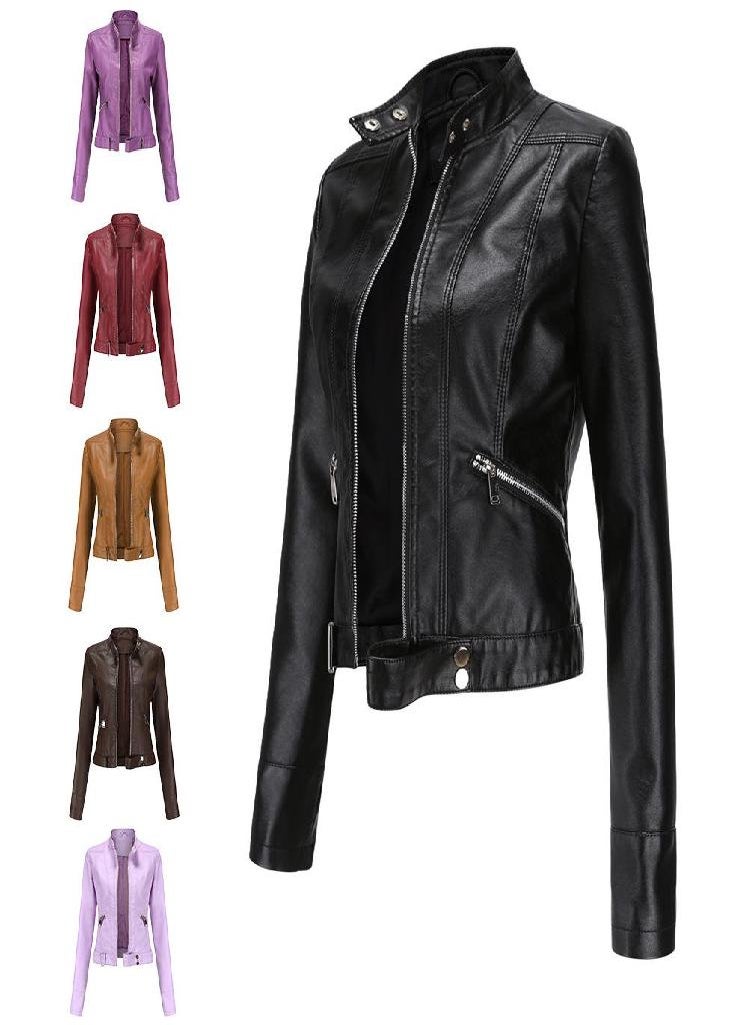 Eckek - Leather Jacket Women 'S Short Small Jacket Stand Collar Women 'S Leather Jacket Women 'S Thin Leather Jacket - Image 1