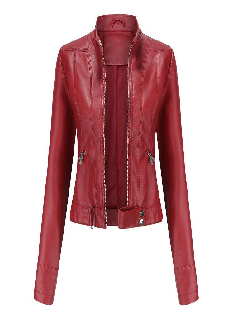 Eckek - Leather Jacket Women 'S Short Small Jacket Stand Collar Women 'S Leather Jacket Women 'S Thin Leather Jacket - Image 1