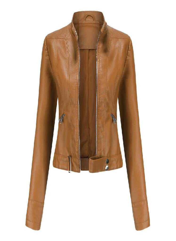 Eckek - Leather Jacket Women 'S Short Small Jacket Stand Collar Women 'S Leather Jacket Women 'S Thin Leather Jacket - Image 1