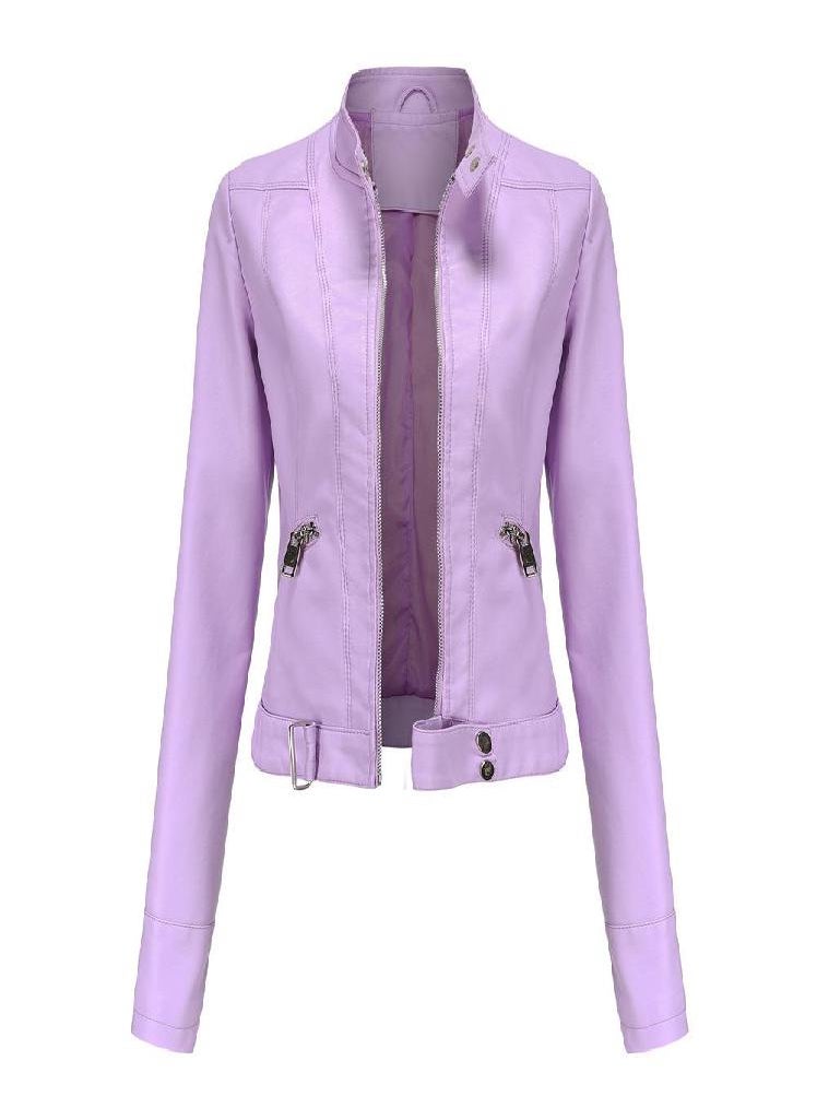 Eckek - Leather Jacket Women 'S Short Small Jacket Stand Collar Women 'S Leather Jacket Women 'S Thin Leather Jacket - Image 1