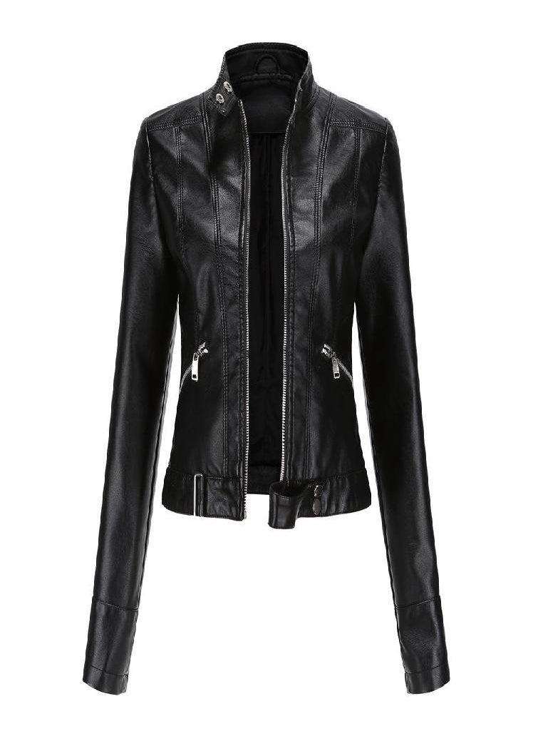 Eckek - Leather Jacket Women 'S Short Small Jacket Stand Collar Women 'S Leather Jacket Women 'S Thin Leather Jacket - Image 1