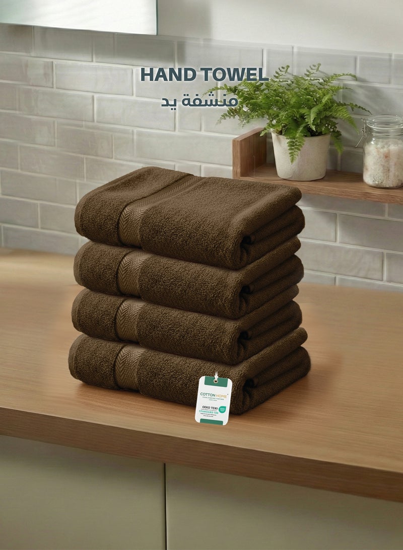 Cotton Home Premium Cotton Towel 40x70cm 4-Piece Hand Towel 600 GSM Quick Dry Highly Absorbent Thick Bathroom SoftTowels for Bath And Spa Lightweight, Quick Dry and Durable Wood Brown - Image 1