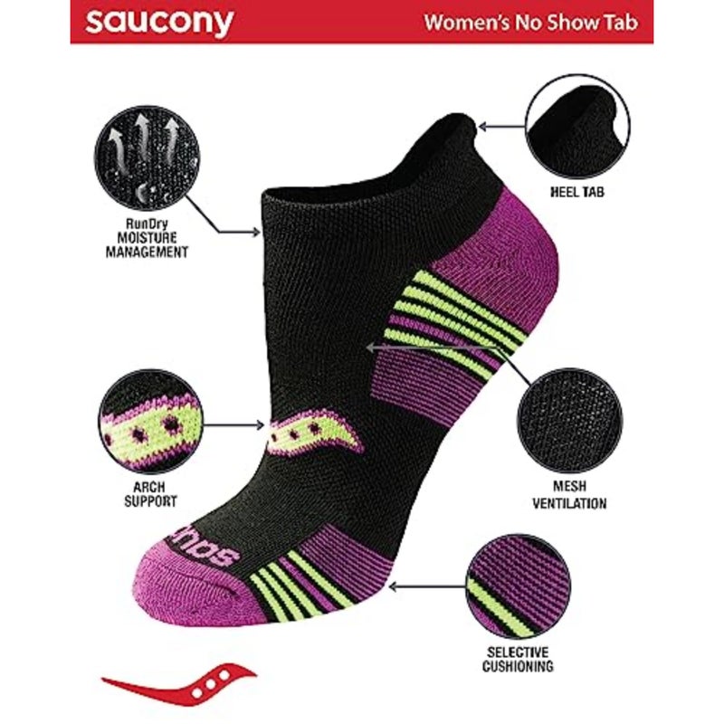 Saucony Women's RunDry Performance 8, 16 Pairs Heel Tab Athletic Socks, S-L, Black Assorted (8 Pairs), Medium - Image 2