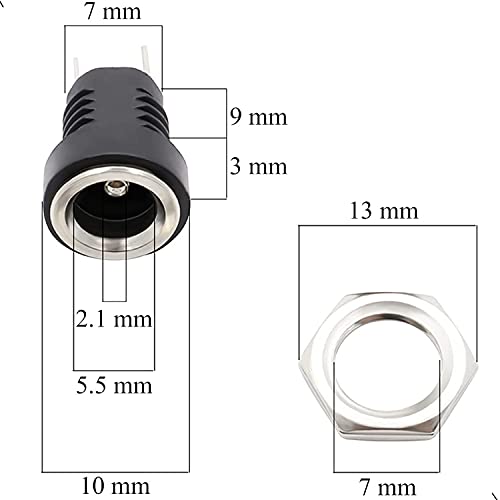 ThreeBulls 12 Pieces 5.5mmx2.1mm 2 Pins DC Power Jack Female Panel Mounting Connector Socket - Image 2