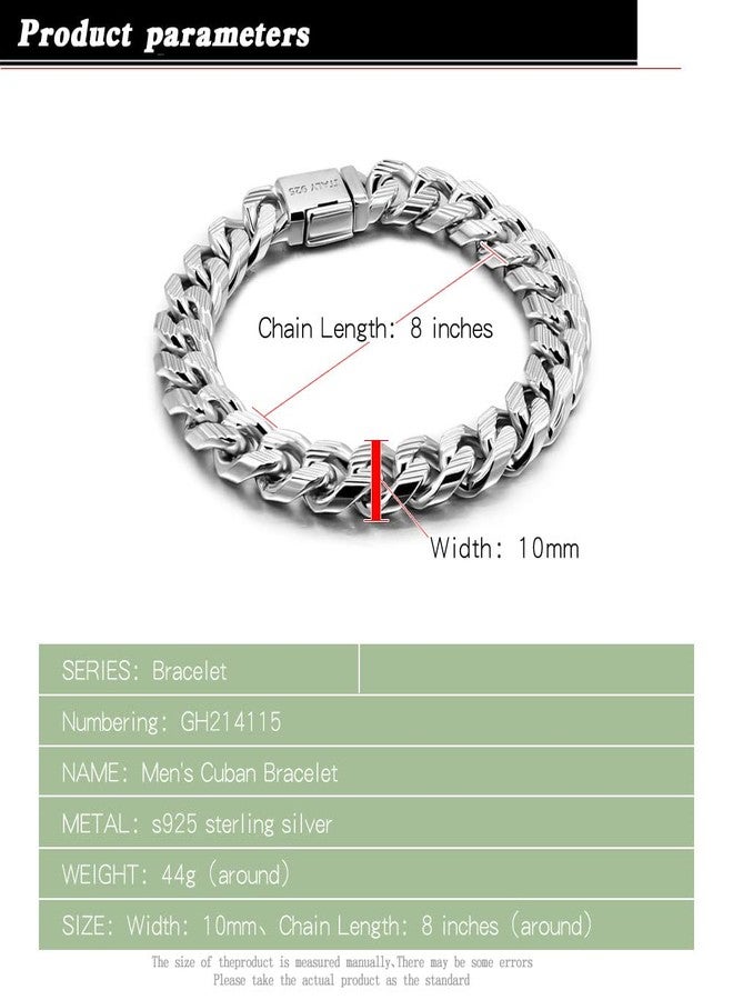 Dankadi Men 925 Sterling Silver Solid Miami Cuban Link Chain Bracelet -10MM - 12MM- Curb Cuban Bangle 7" 7.5" 8" 8.5" 9" 9.5"10" Thick Big Link Man Teen Boys Jewelry Gift, 25.40 cm, no gemstone - Image 3