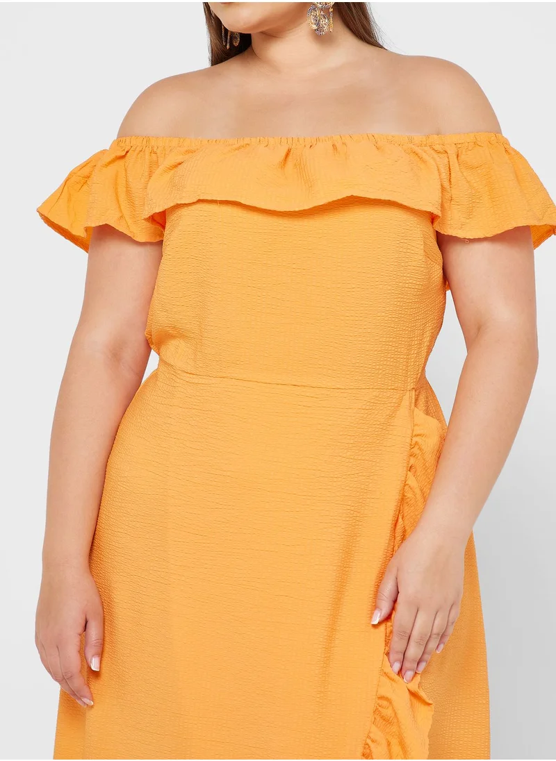 River Island Plus Bardot Waterfall Trim Dress