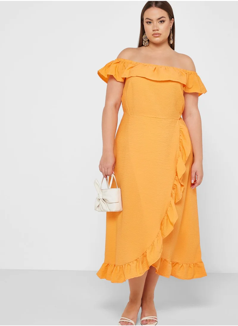 River Island Plus Bardot Waterfall Trim Dress