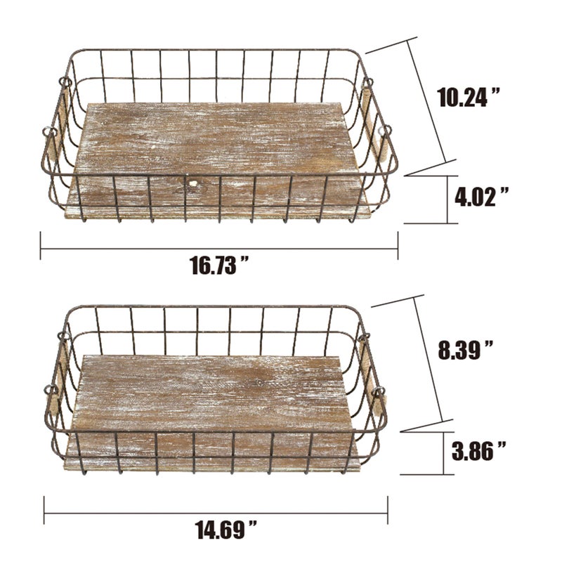 Stonebriar Stackable 2pc Rectangle Metal Wire and Wood Basket Set with Rope Wrapped Handles, Rustic Decor for Home Storage, Decorative Serving Baskets for Weddings, Birthdays, and Holiday Parties - Image 4