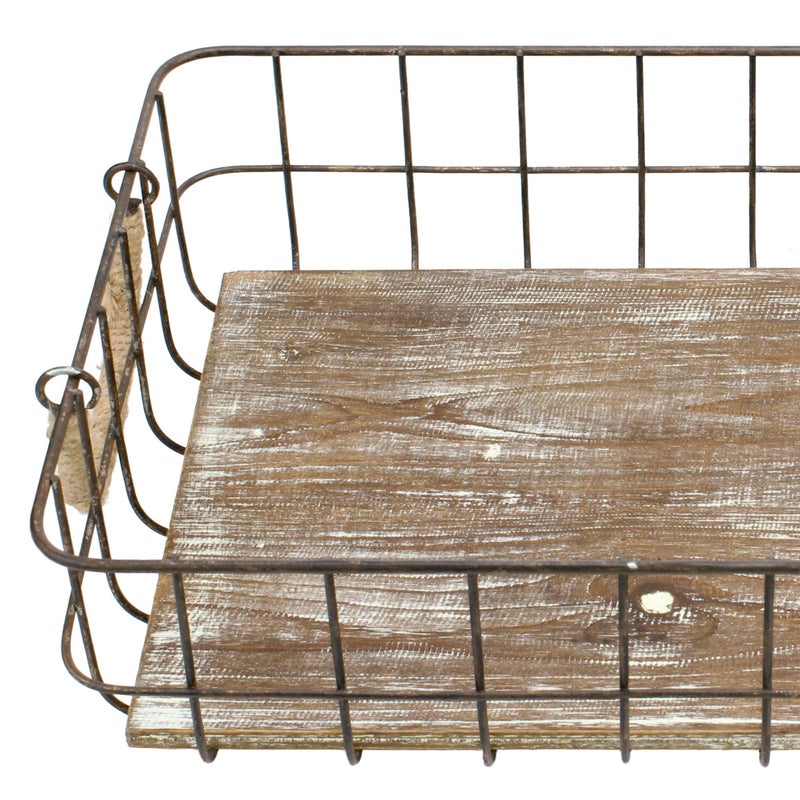 Stonebriar Stackable 2pc Rectangle Metal Wire and Wood Basket Set with Rope Wrapped Handles, Rustic Decor for Home Storage, Decorative Serving Baskets for Weddings, Birthdays, and Holiday Parties - Image 3