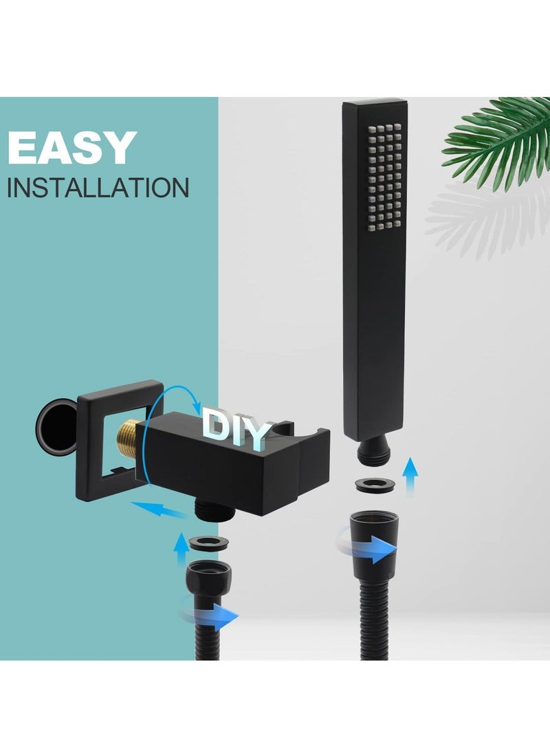 Matte Black Square Metal Shower Head - High-Pressure Brass Handheld Rectangular Handset, Single Function Luxury Design with Chrome Silicone Water Outlet  - Image 2