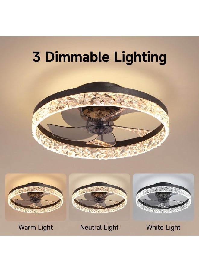 SKT Shiketro 50cm Modern Ceiling Fan with Lights, 30W LED Dimmable Flush Mount Ceiling Fan, 6-Speed Silent Bladeless Ceiling Light Fixture with Remote/APP Control, Low Profile Ceiling Fan for Bedroom Living Room - Image 1