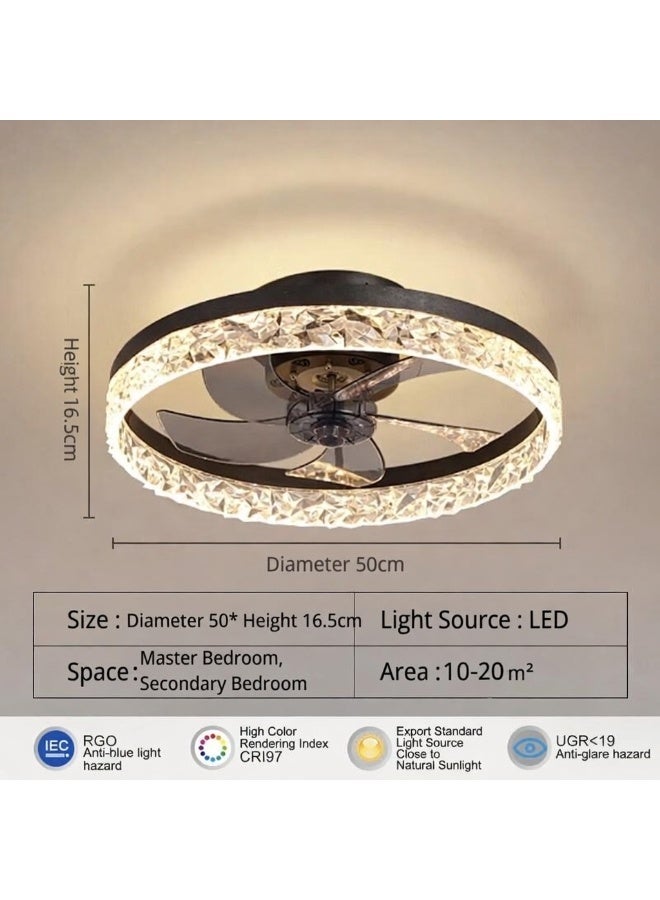 SKT Shiketro 50cm Modern Ceiling Fan with Lights, 30W LED Dimmable Flush Mount Ceiling Fan, 6-Speed Silent Bladeless Ceiling Light Fixture with Remote/APP Control, Low Profile Ceiling Fan for Bedroom Living Room - Image 3