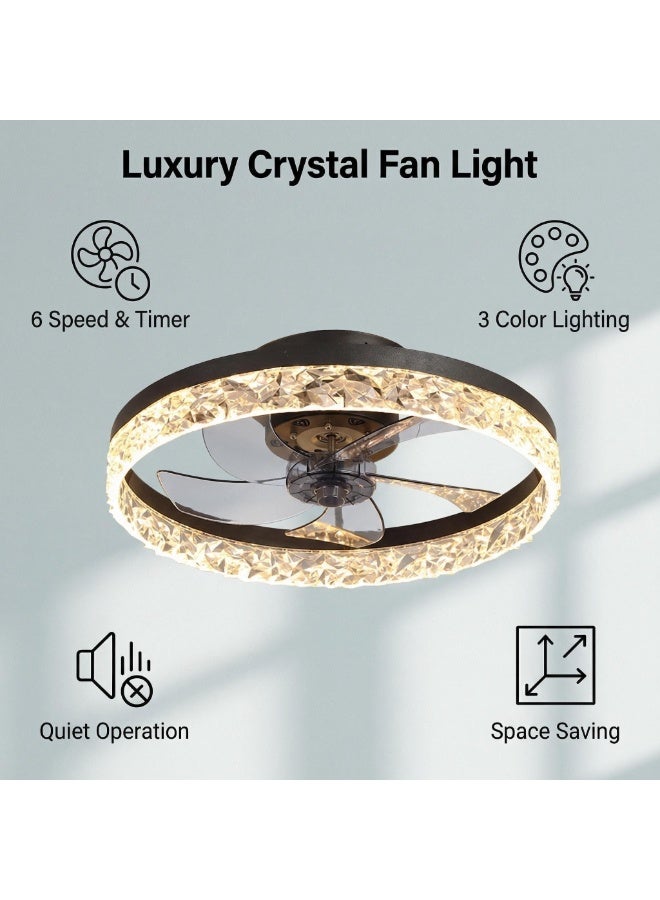 SKT Shiketro 50cm Modern Ceiling Fan with Lights, 30W LED Dimmable Flush Mount Ceiling Fan, 6-Speed Silent Bladeless Ceiling Light Fixture with Remote/APP Control, Low Profile Ceiling Fan for Bedroom Living Room - Image 4