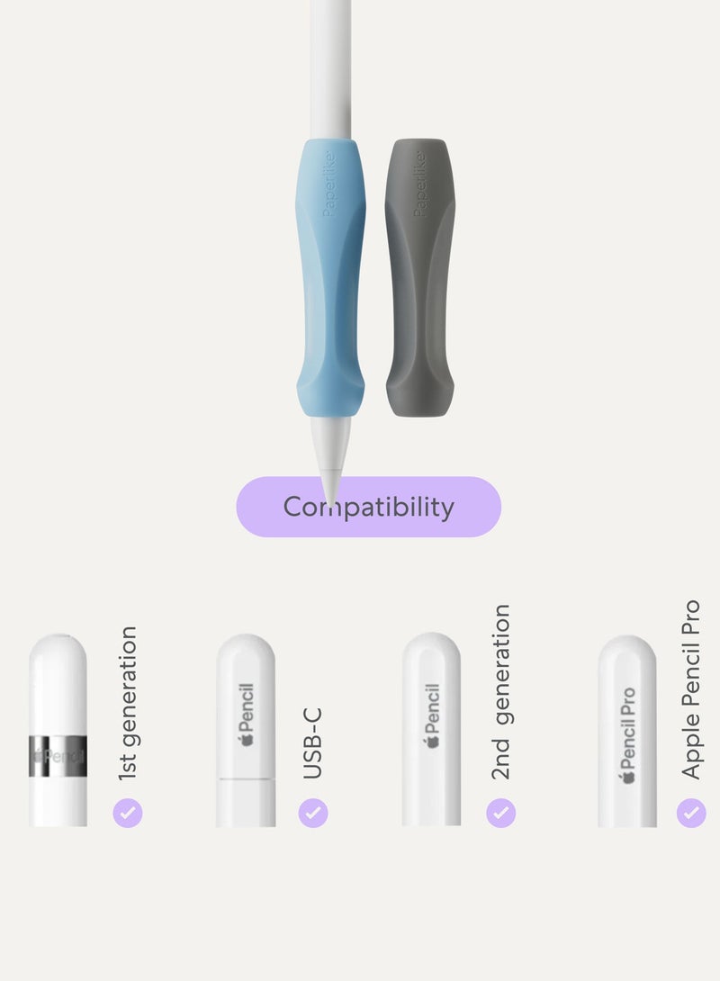 Pencil Grips 【2 PACK】 for Apple Pencil 1st  2nd Generation USB-C  Pro Ergonomic Precision - Charcoal |  Blue