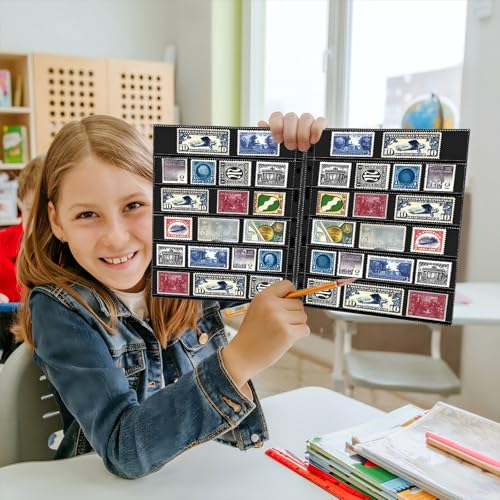 Cindeer 20 Sheets Stamp Pages Collector Stamp Collecting Album Binder Standard 9 Hole Binder Sleeves for Stamps Collecting Supplies(6 Rows) - Image 2