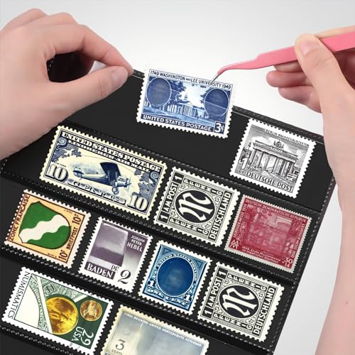 Cindeer 20 Sheets Stamp Pages Collector Stamp Collecting Album Binder Standard 9 Hole Binder Sleeves for Stamps Collecting Supplies(6 Rows) - Image 3