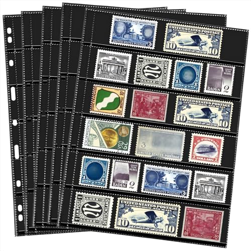 Cindeer 20 Sheets Stamp Pages Collector Stamp Collecting Album Binder Standard 9 Hole Binder Sleeves for Stamps Collecting Supplies(6 Rows) - Image 1