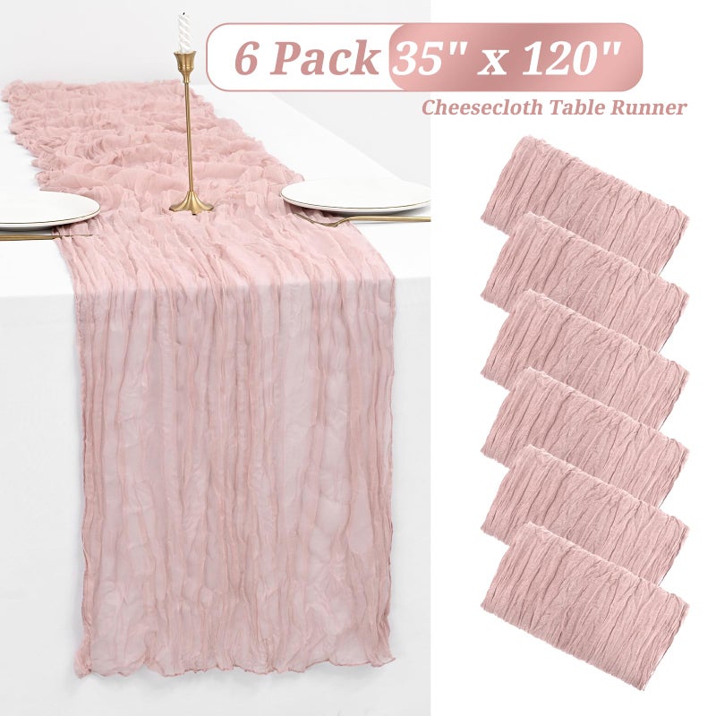Showgeous 6 Pack Dusty Pink Cheesecloth Table Runner Gauze Table Runner 10FT Long Semi-Sheer Table Runner Boho or Rustic Wedding Table Decor for Wedding Decor Arch Draping Bridal Shower Holiday Party - Image 2