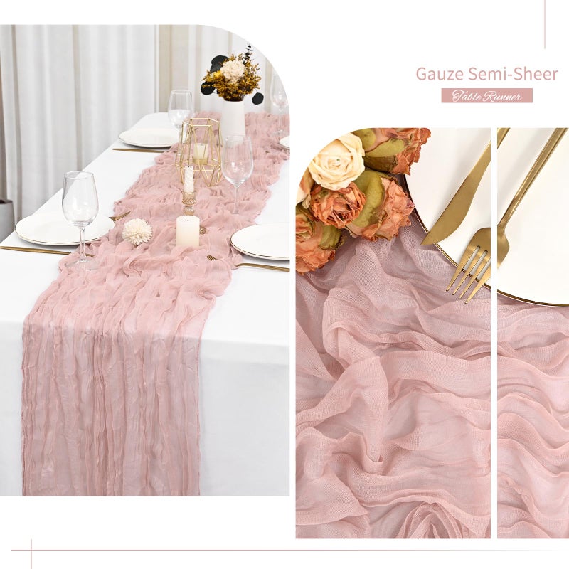 Showgeous 6 Pack Dusty Pink Cheesecloth Table Runner Gauze Table Runner 10FT Long Semi-Sheer Table Runner Boho or Rustic Wedding Table Decor for Wedding Decor Arch Draping Bridal Shower Holiday Party - Image 4