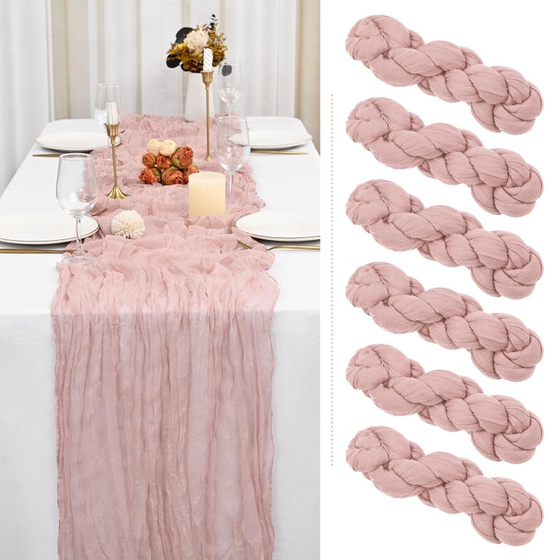Showgeous 6 Pack Dusty Pink Cheesecloth Table Runner Gauze Table Runner 10FT Long Semi-Sheer Table Runner Boho or Rustic Wedding Table Decor for Wedding Decor Arch Draping Bridal Shower Holiday Party - Image 1