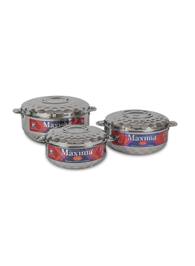 ماكسيما طقم علب أريستو فولاذية سعة 8/5/3.5 لتر، 3 قطع، فضي