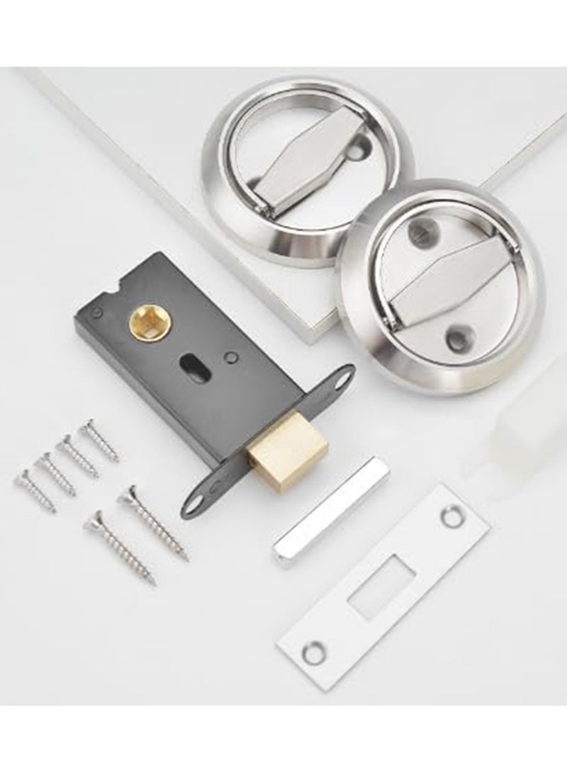 SYOSI SYOSI Security Door Lock, Passage Door Knobs Lockset, Round Pocket Door Lock, Stainless Steel Sliding Door Lock, Invisible Recessed Lock for Bathroom, Bedroom, Storeroom, Privacy door (Silver)  - Image 1