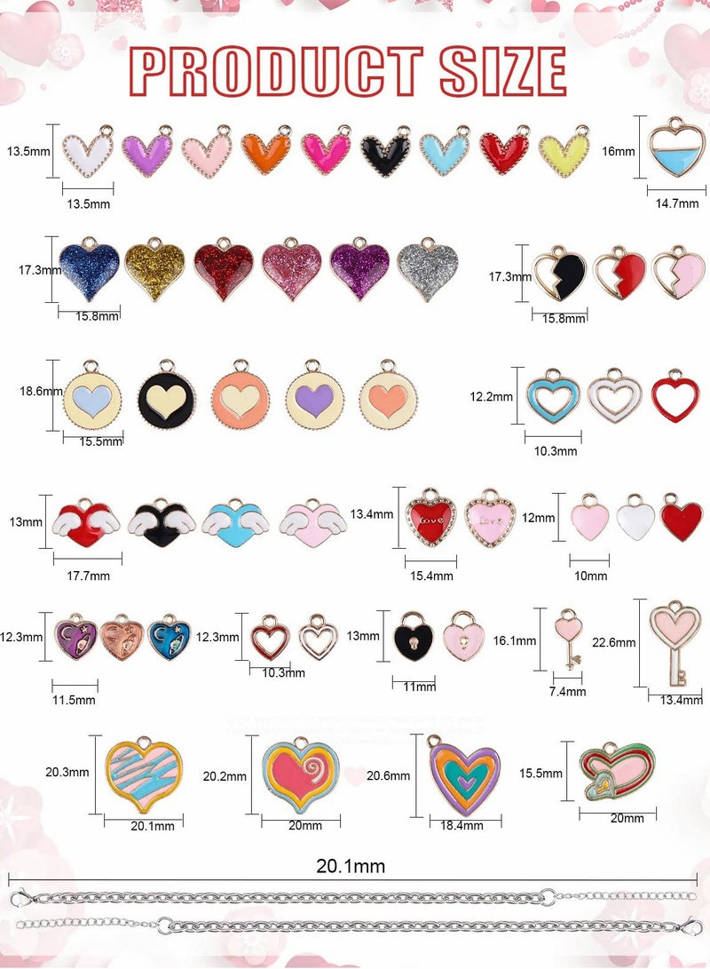 KASTWAVE 50 Pcs Heart Charms for Jewelry Making with 2Pcs Necklaces, Assorted Enamel Heart Pendant Charms for Necklace Bracelet Making DIY Crafts Earring Bracelet Necklace Making - Image 2