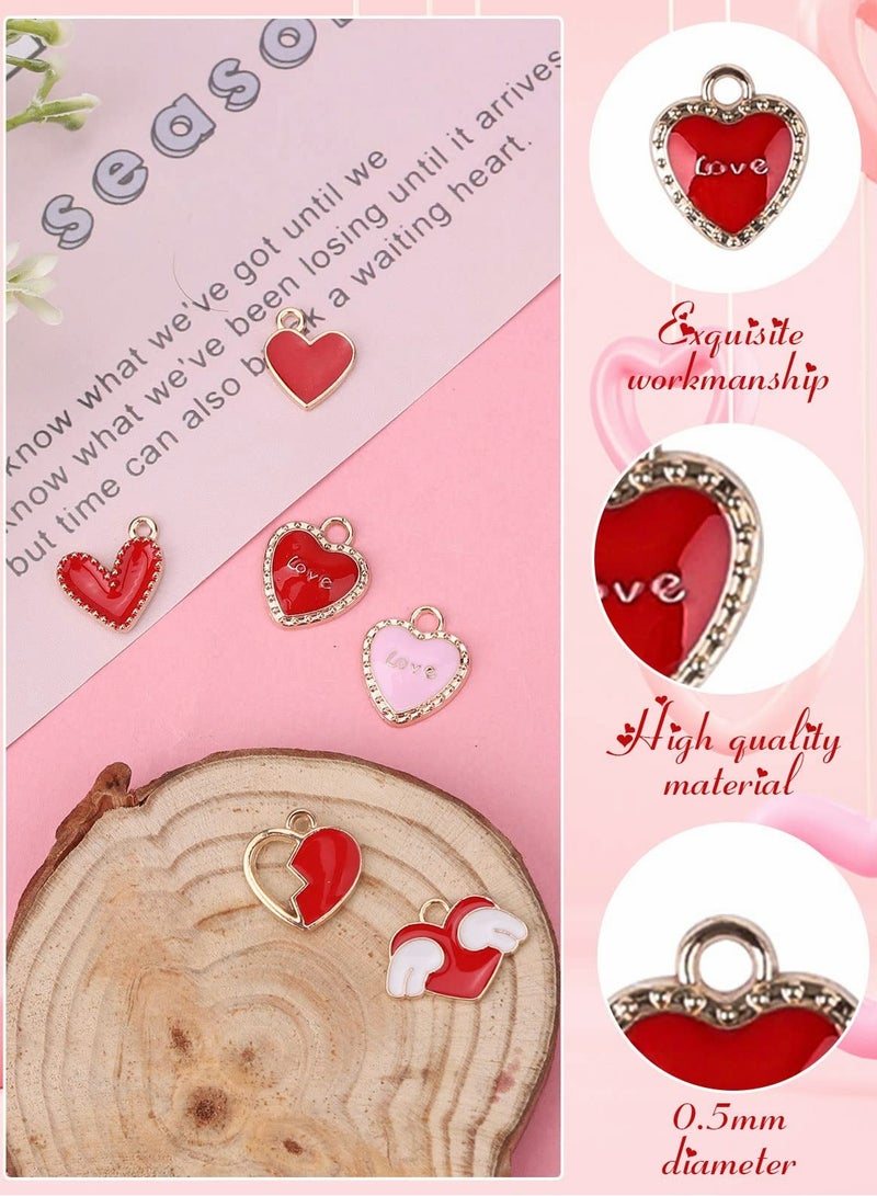 KASTWAVE 50 Pcs Heart Charms for Jewelry Making with 2Pcs Necklaces, Assorted Enamel Heart Pendant Charms for Necklace Bracelet Making DIY Crafts Earring Bracelet Necklace Making - Image 3