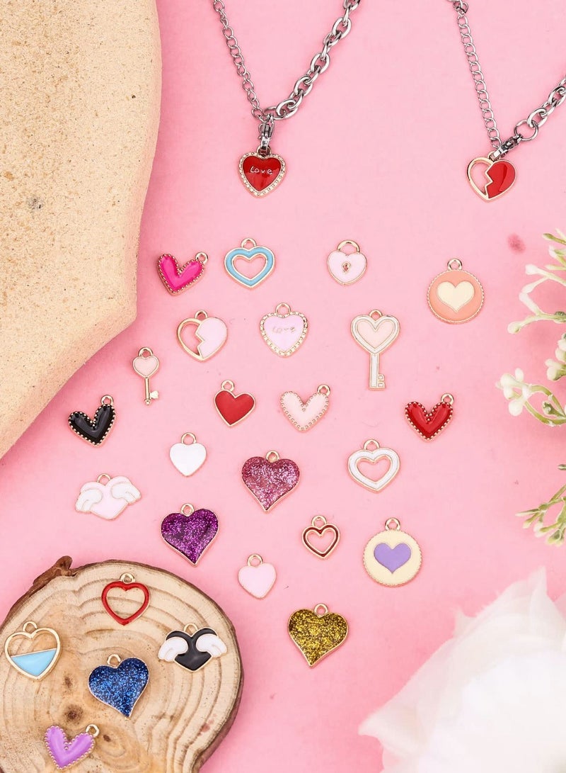 KASTWAVE 50 Pcs Heart Charms for Jewelry Making with 2Pcs Necklaces, Assorted Enamel Heart Pendant Charms for Necklace Bracelet Making DIY Crafts Earring Bracelet Necklace Making - Image 5