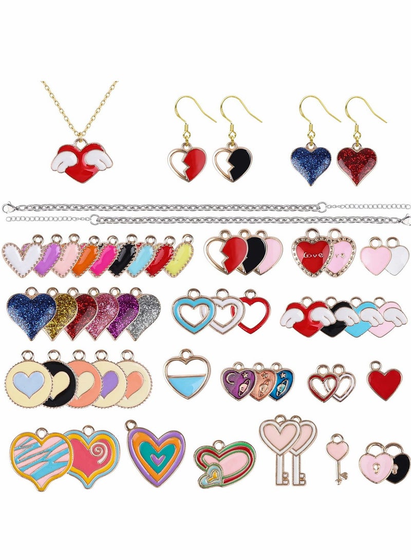 KASTWAVE 50 Pcs Heart Charms for Jewelry Making with 2Pcs Necklaces, Assorted Enamel Heart Pendant Charms for Necklace Bracelet Making DIY Crafts Earring Bracelet Necklace Making - Image 1
