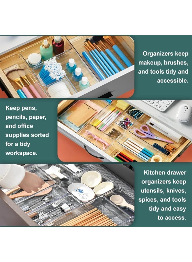 16 PCS Clear sky blue  Plastic Drawer Organizer Set – 4 Sizes Desk Dividers Perfect As Makeup Organizer, Jewelry Organizer, Gadgets in Kitchen, Bedroom, Bathroom, and Office - Image 3