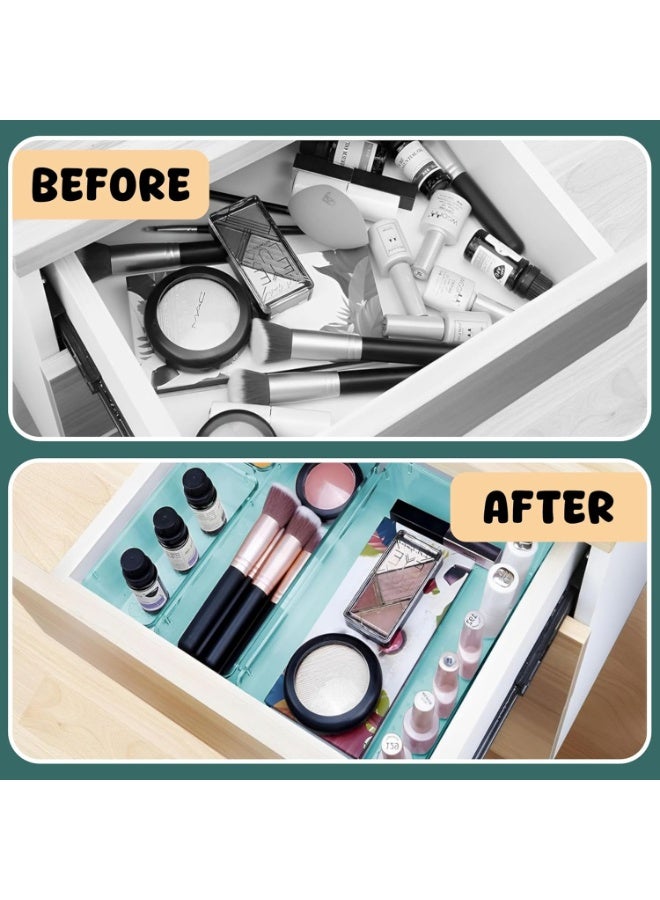 16 PCS Clear sky blue  Plastic Drawer Organizer Set – 4 Sizes Desk Dividers Perfect As Makeup Organizer, Jewelry Organizer, Gadgets in Kitchen, Bedroom, Bathroom, and Office - Image 5