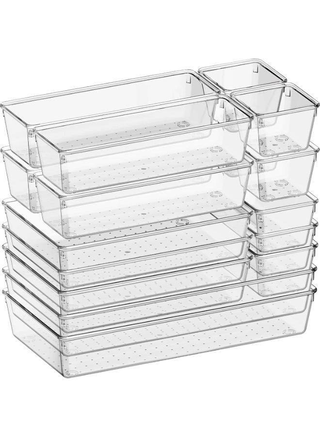 16 PCS Plastic Drawer Organizer Set – 4 Sizes Desk Dividers Perfect As Makeup Organizer, Jewelry Organizer, Gadgets in Kitchen, Bedroom, Bathroom, and Office - Image 1