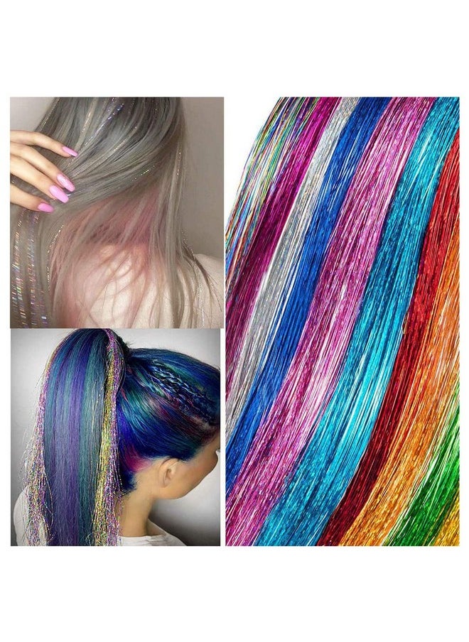 Xinxinshuyu Hair Tinsel Kit With Tool 12 Colors 3000 Strands Hair Tinsel Kit Shiny Fairy Hair Tinsel Extensions Colord Party Highlights Glitter Hair Extensions Multicolors Hair Tinsel Kit (12 Colors 45)  - Image 3