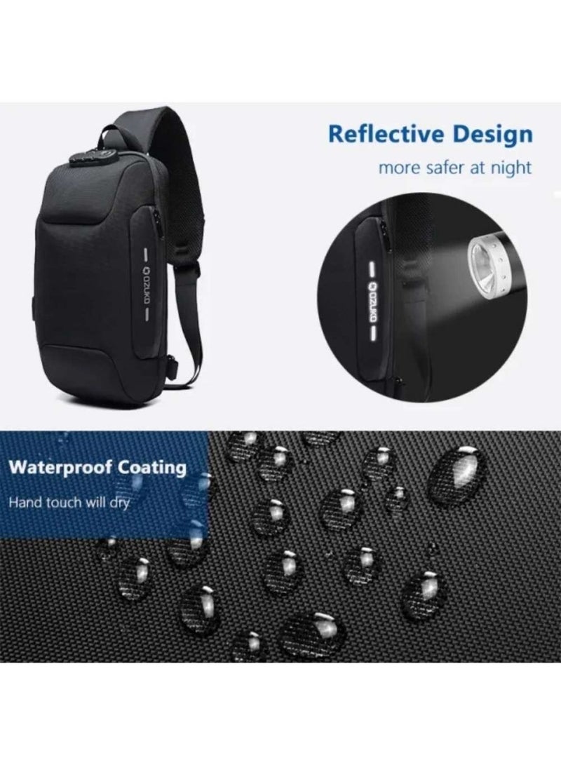 OZUKO حقيبة ظهر كتف مضادة للسرقة للرجال مع منفذ USB وتفاصيل عاكسة، حقيبة حمل يومية، متوسطة، رمادية، 9223 - Image 5