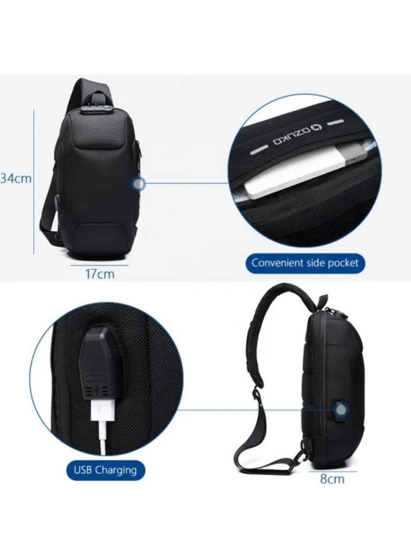 OZUKO حقيبة ظهر كتف مضادة للسرقة للرجال مع منفذ USB وتفاصيل عاكسة، حقيبة حمل يومية، متوسطة، رمادية، 9223 - Image 3