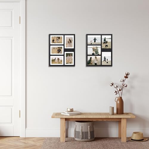 YESKAY 4x6 or 5x7 Picture Frames, Black Rustic Wooden Frame with Real Glass, Displays Pictures Five 4x6 with Mat or 5Pcs 5x7 without Mat for Wall Mounting, Photo Collage Frame - Image 5
