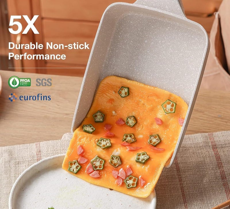 4tens Japanese Omelette Pan Non-Stick Tamagoyaki Breakfast Pan Rectangular | Omelette & Sandwich Frying Pans | Induction Base | Wooden Handle | Mini Kitchen Fry Pans - Image 5