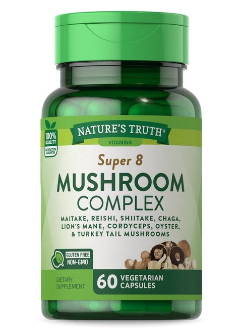Mushroom Supplement Capsules ; 60 Count ; Full Spectrum ; Nongmo Gluten Free ; Complex Of Super 8 Mushrooms