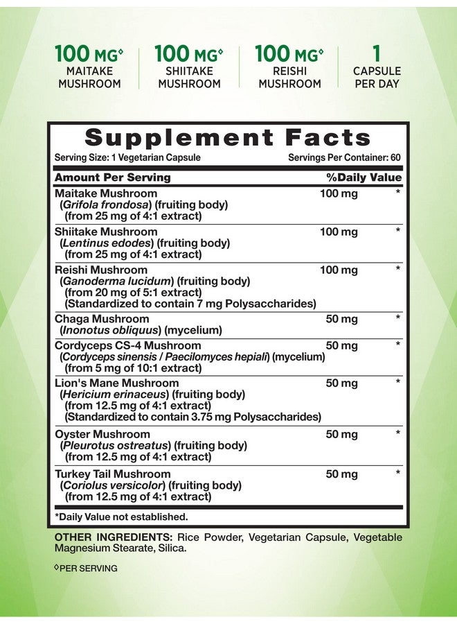 Nature's Truth Mushroom Supplement Capsules ; 60 Count ; Full Spectrum ; Nongmo Gluten Free ; Complex Of Super 8 Mushrooms - Image 3